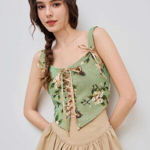 Cider Floral Lace-Up Corset Top